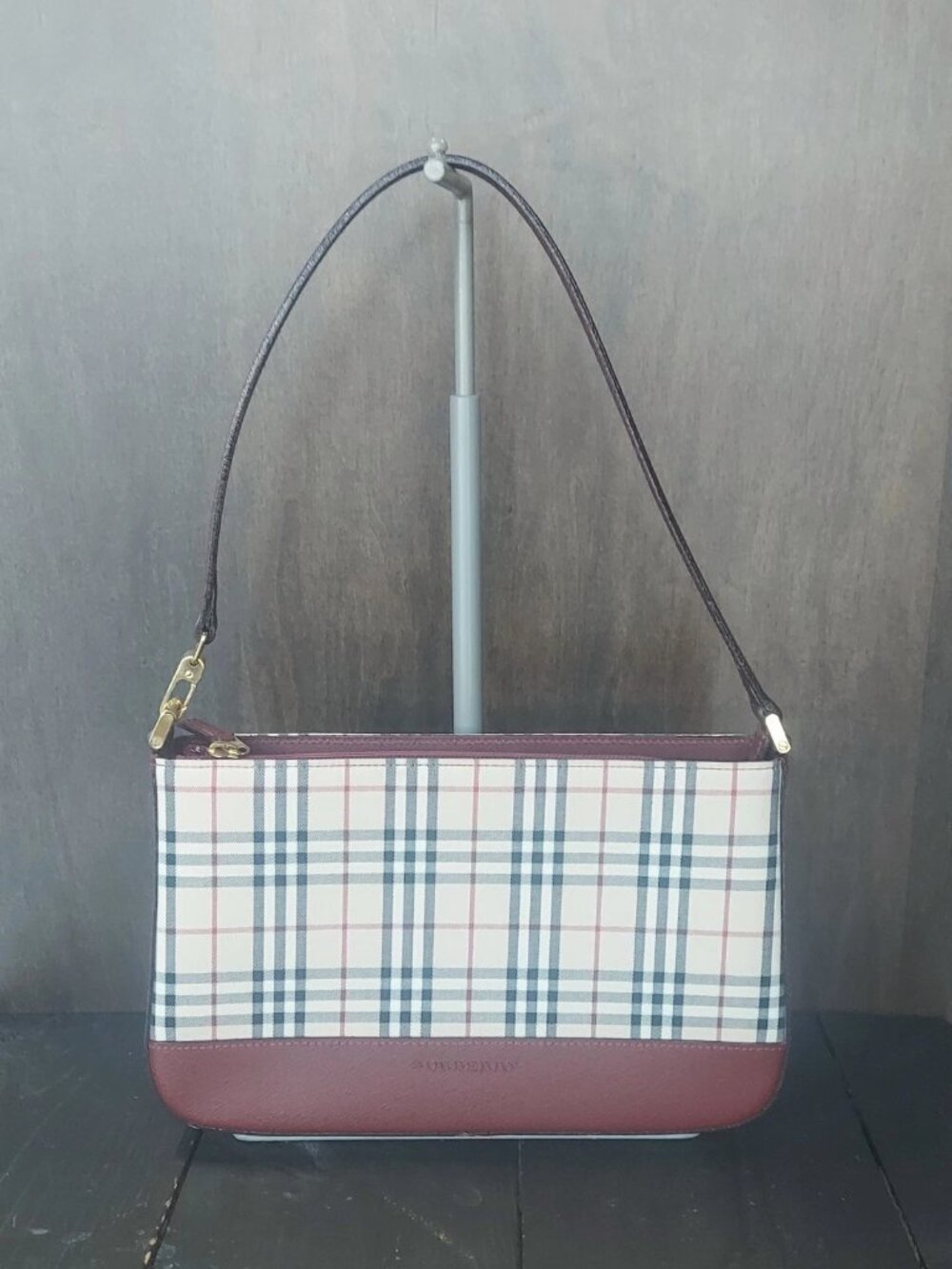 Burberry House Check Plaid Canvas Zip Top Shoulder Bag